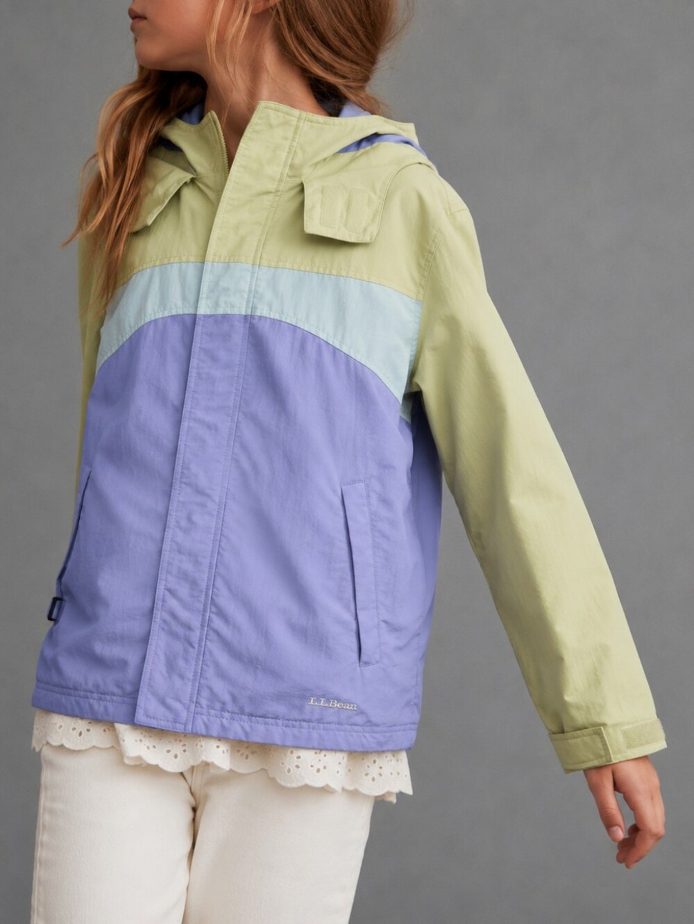 L.L. Bean Vintage Purple Green Colorblock Hooded Rain Jacket Kids Size XL 18